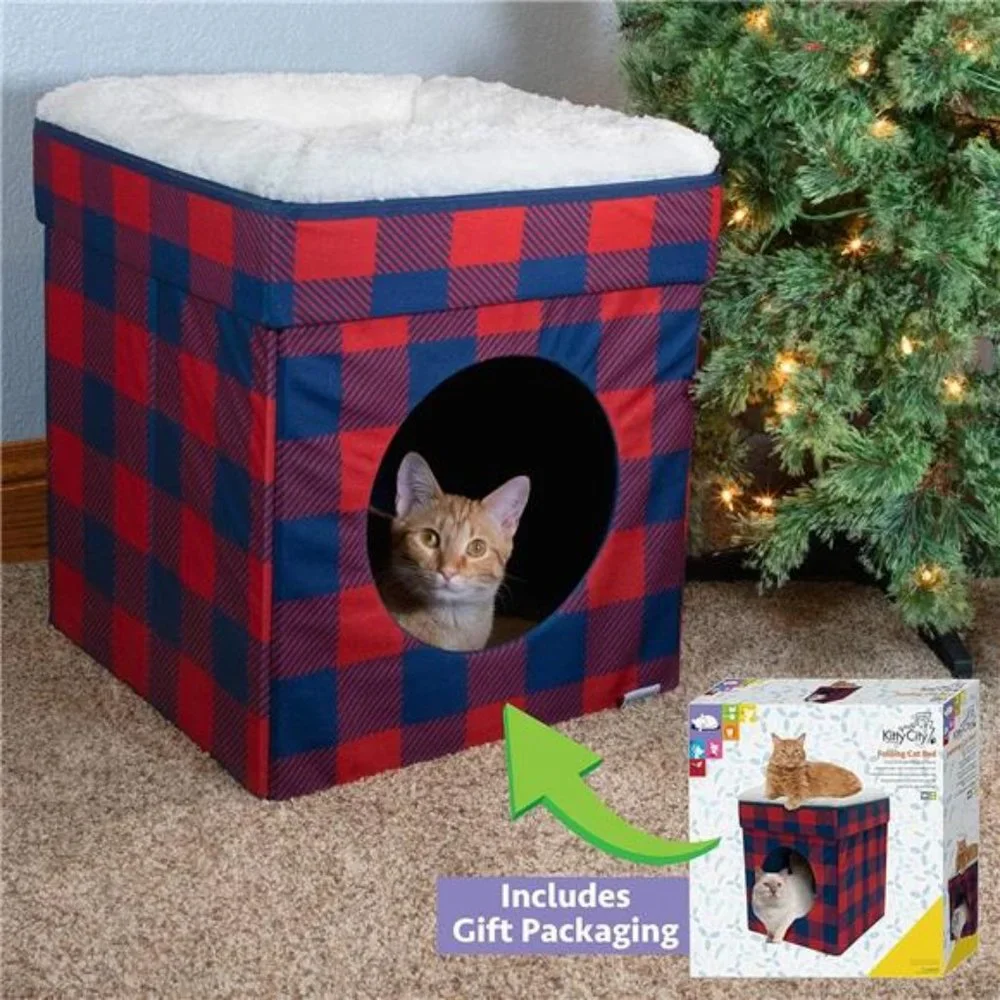 Large Cat Bed, Stackable Cat Cube, Indoor Cat House, Cat Scratcher, Red